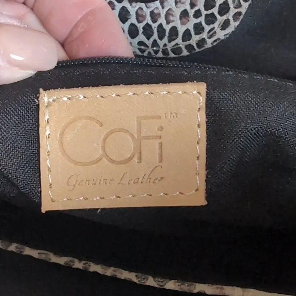 COFI Erin XL Tote Leather Embossed Python -Double Handles Adjustable NWOT